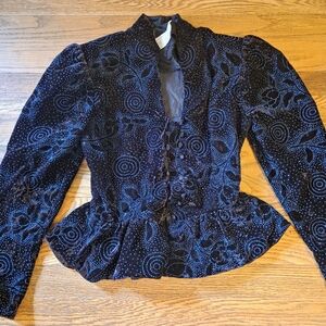 Vintage Gunne Sax Black Velvet Blazer with Blue Patterns